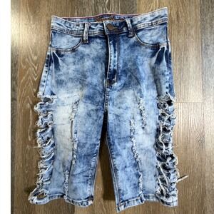 Roma Studio Distressed Denim Shorts Womens 9 Blue Acid Wash Shredded Bermuda